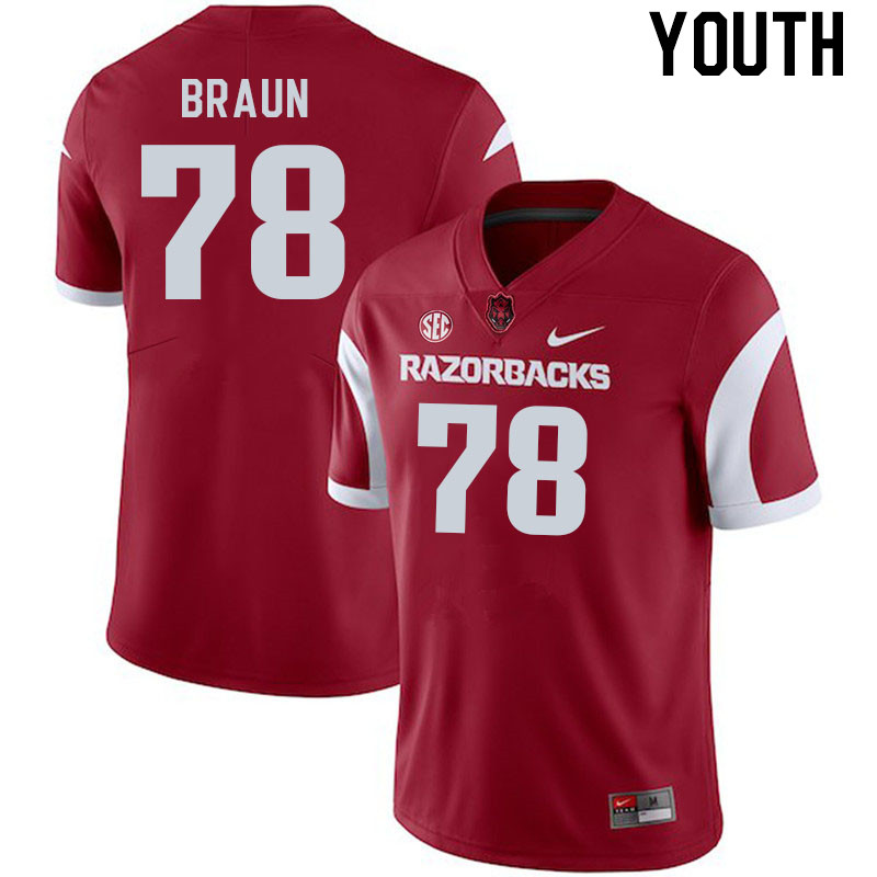 Youth #78 Joshua Braun Arkansas Razorback College Football Jerseys Stitched Sale-Cardinal